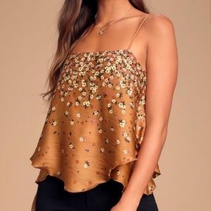 Free People Brown Let Me Love Printed Cami Top New